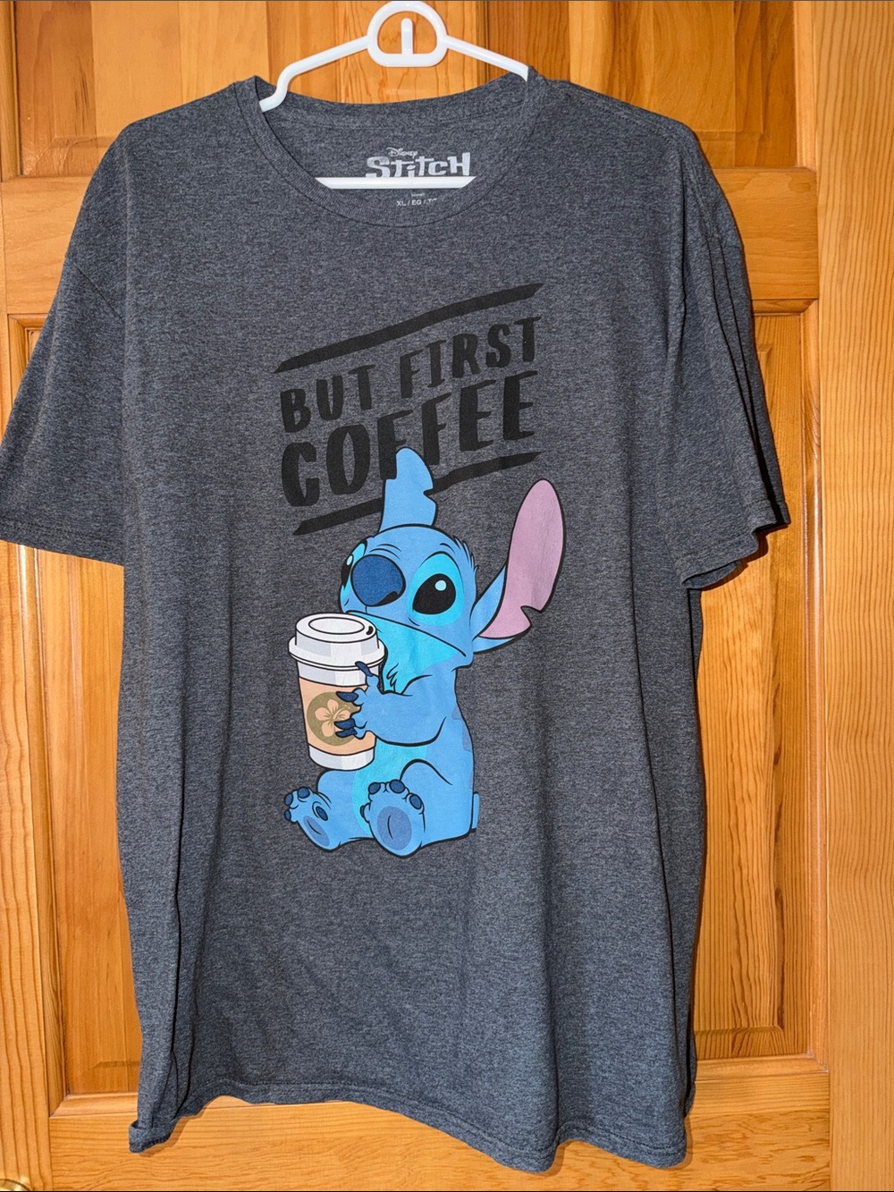 'But First Coffee' Disney Stitch Tee - Dark Gray